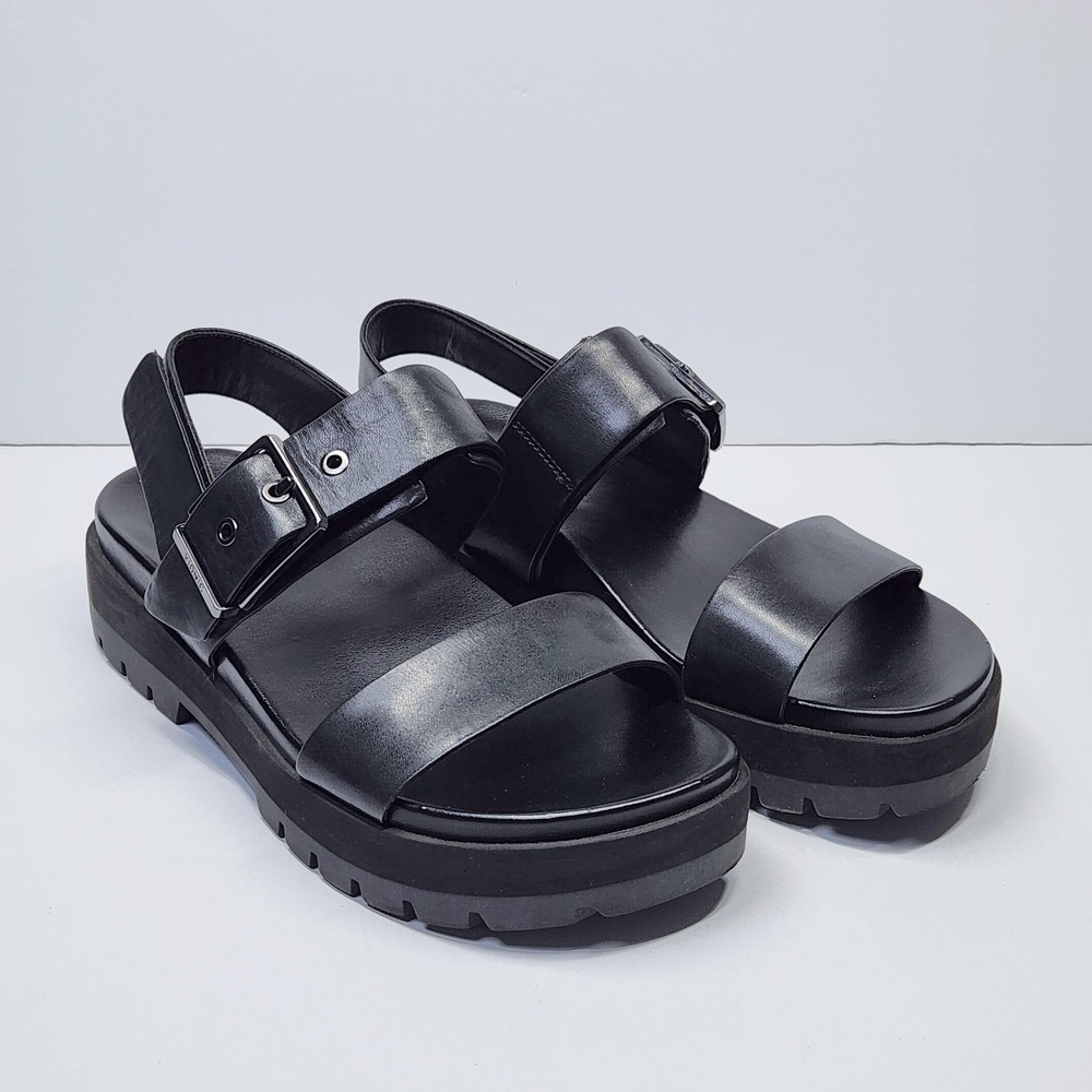 Vionic Torrance Sandals Womens Size 6 Black Leather Slingback Platform Lug Sole